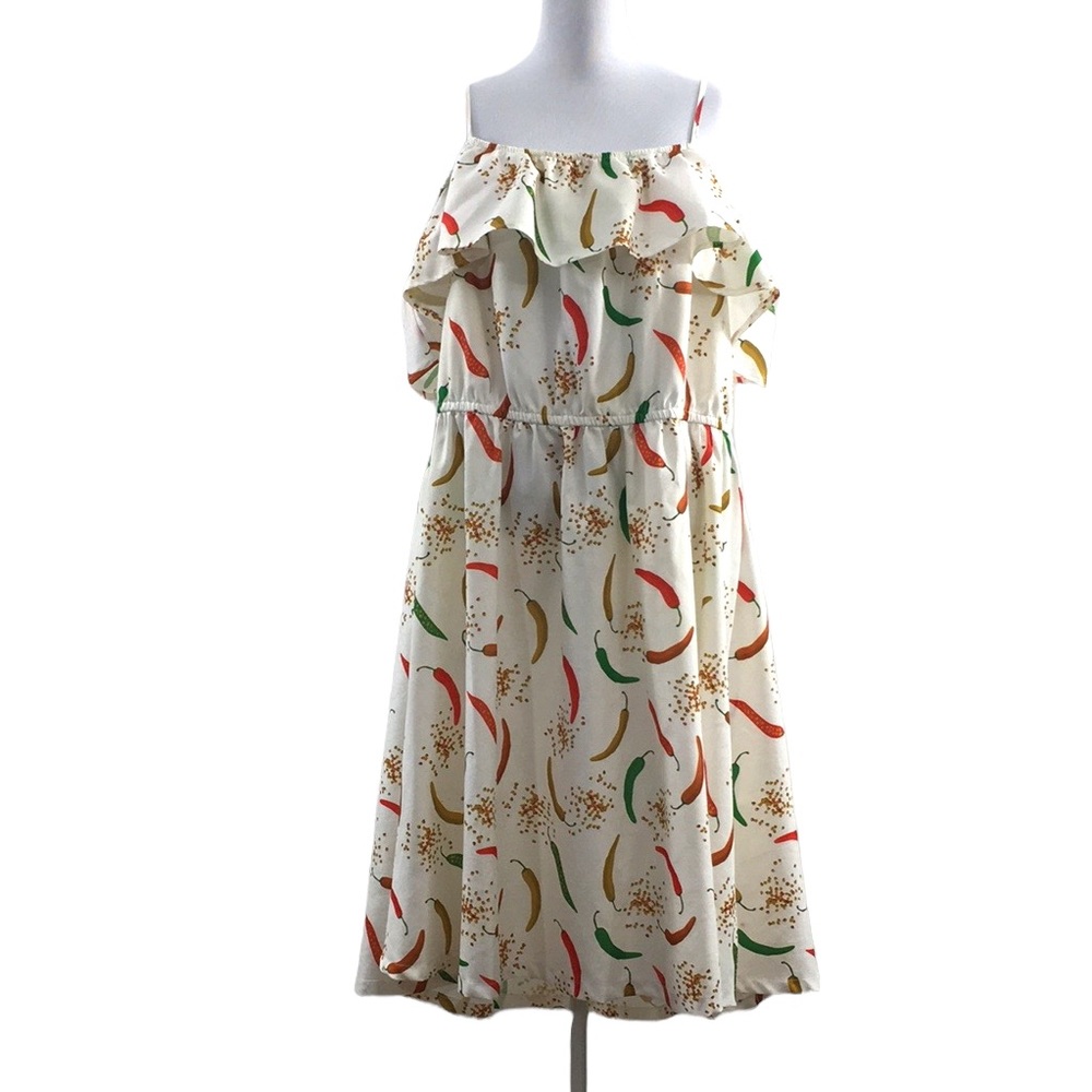 Lindy Bop White Chili Pepper Antonia Swing Dress Womens 20 Off The Shoulder - Picture 1 of 11